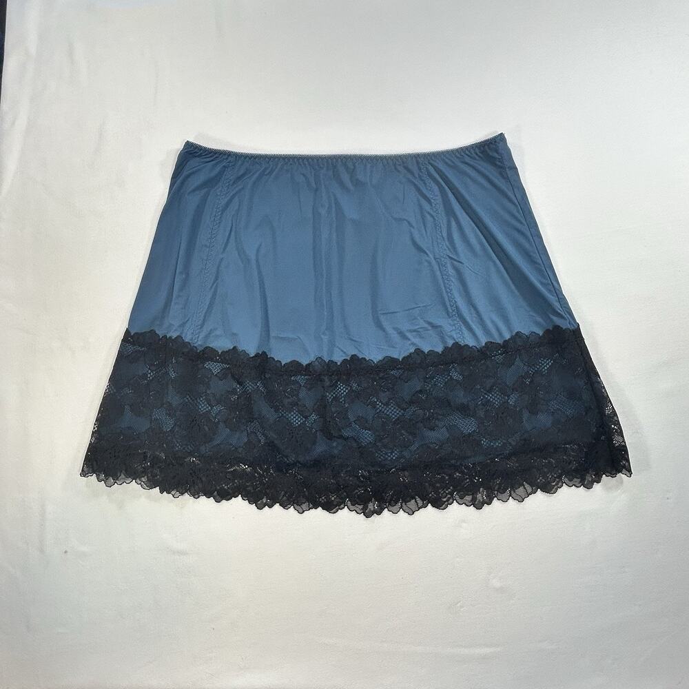 Free People Intimately Party Crashers Half Slip Size Medium Blue/Black Lace Trim